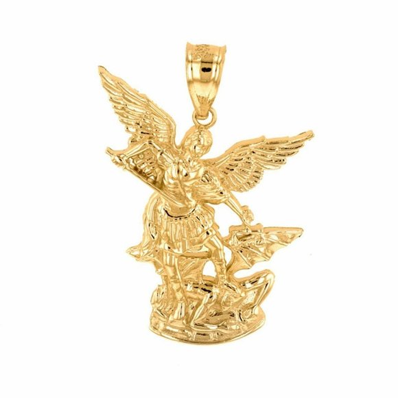 14K Solid Gold St Michael The Archangel Pendant